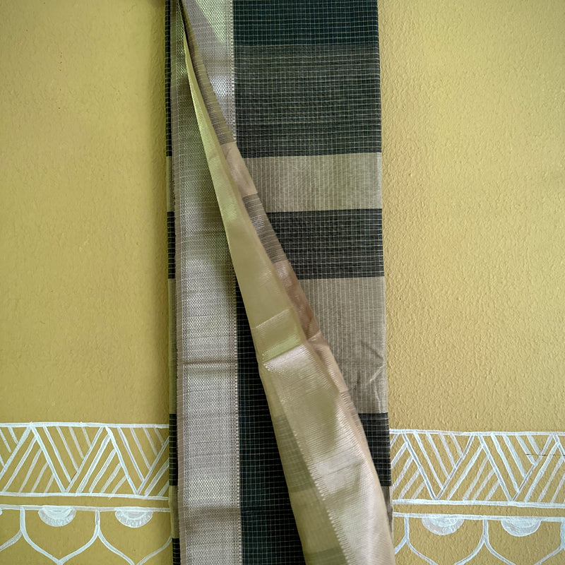 Maheshwari Black ~ Silver Zari Checkered Silk Saree