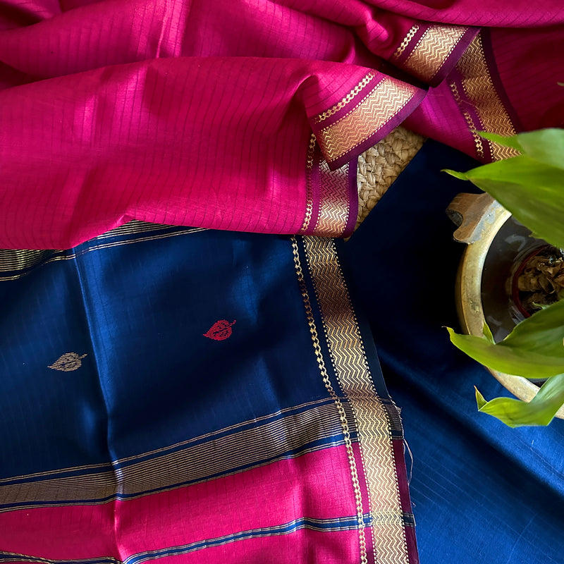 Maheshwari Blue & Rani Motifs Top Dupatta Sets