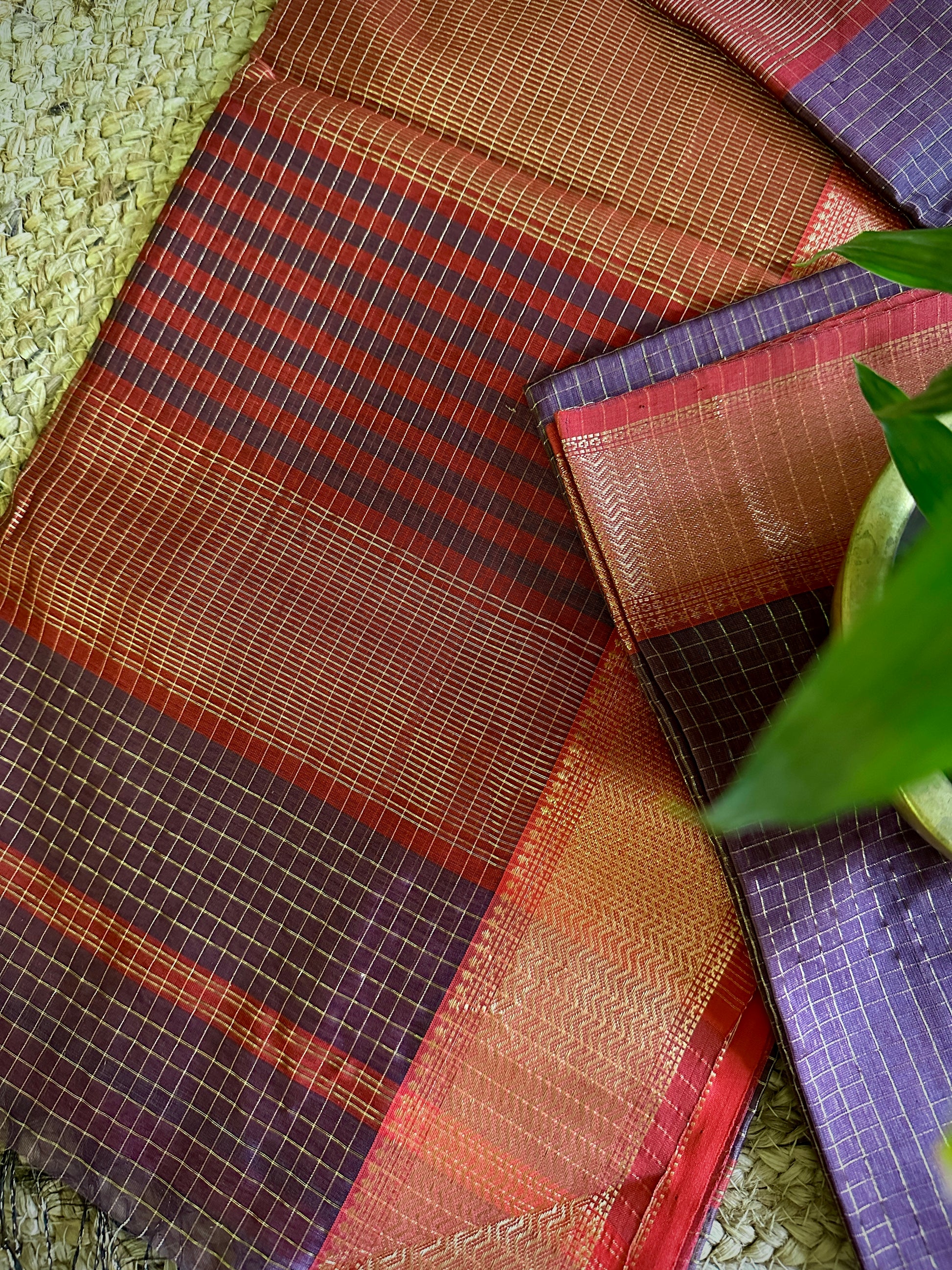 Maheshwari Violet Blue Zari Checkered Sarees