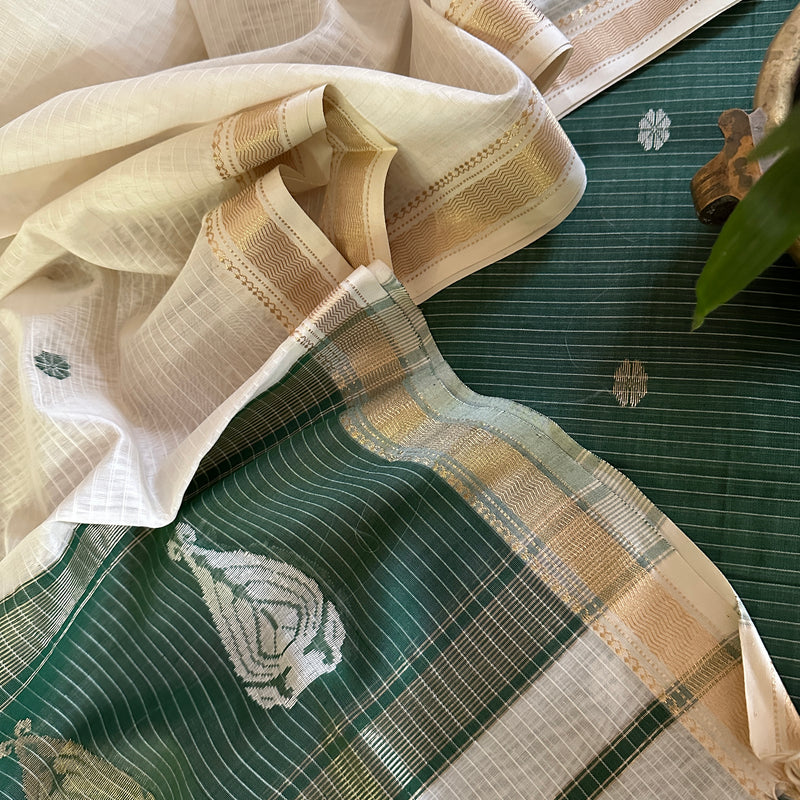 Maheshwari Teal Green - White Motifs Top Dupatta Sets