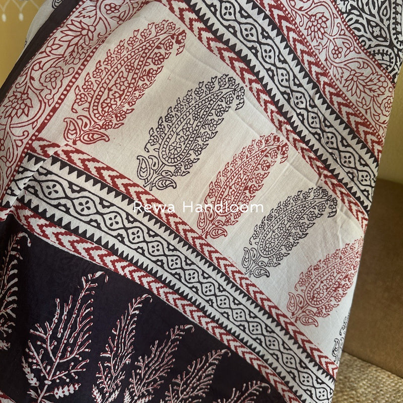 White-Black Bagh Print Cotton Suit BGCSJ091