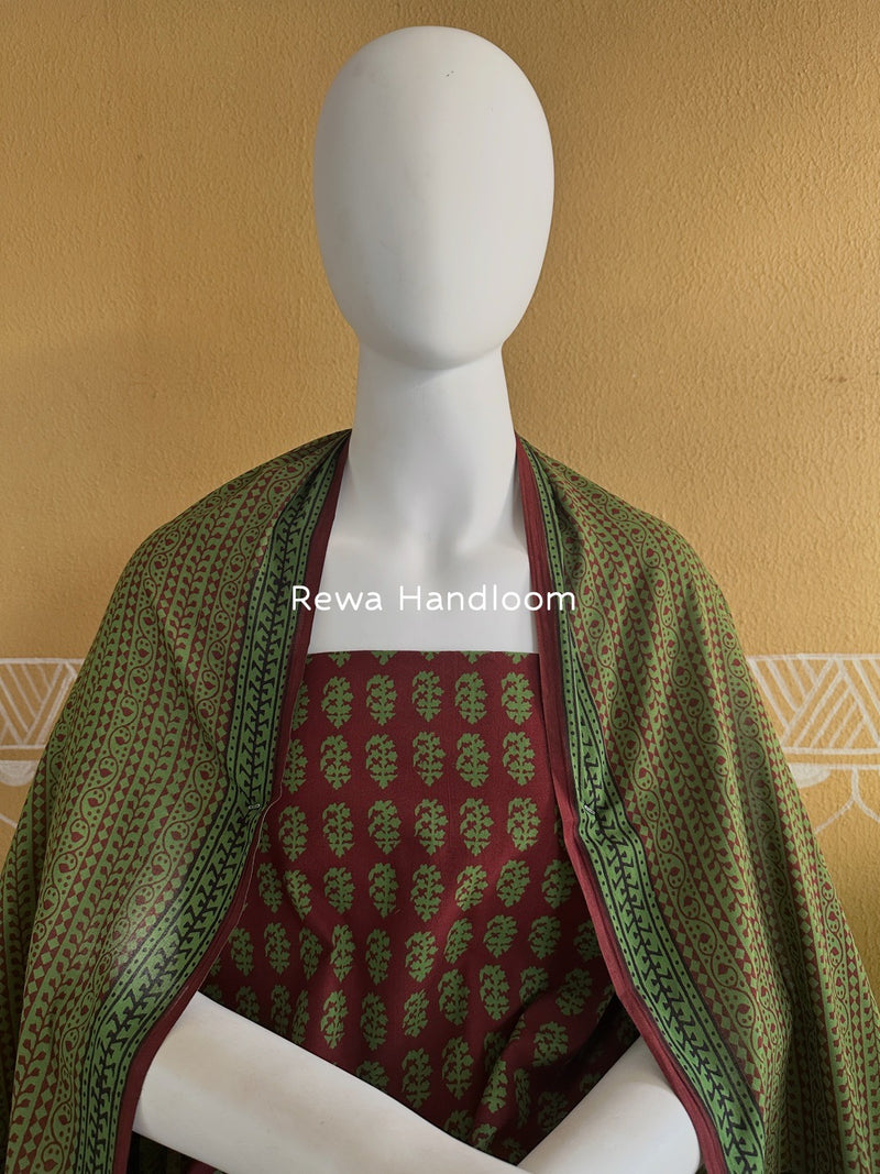 Maroon-Green Bagh Print Cotton Suit BGCSJ0116