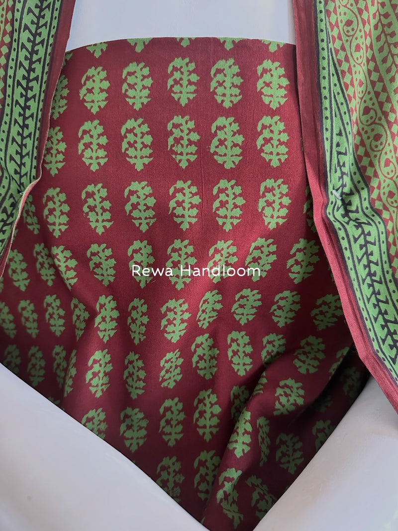 Maroon-Green Bagh Print Cotton Suit BGCSJ0116