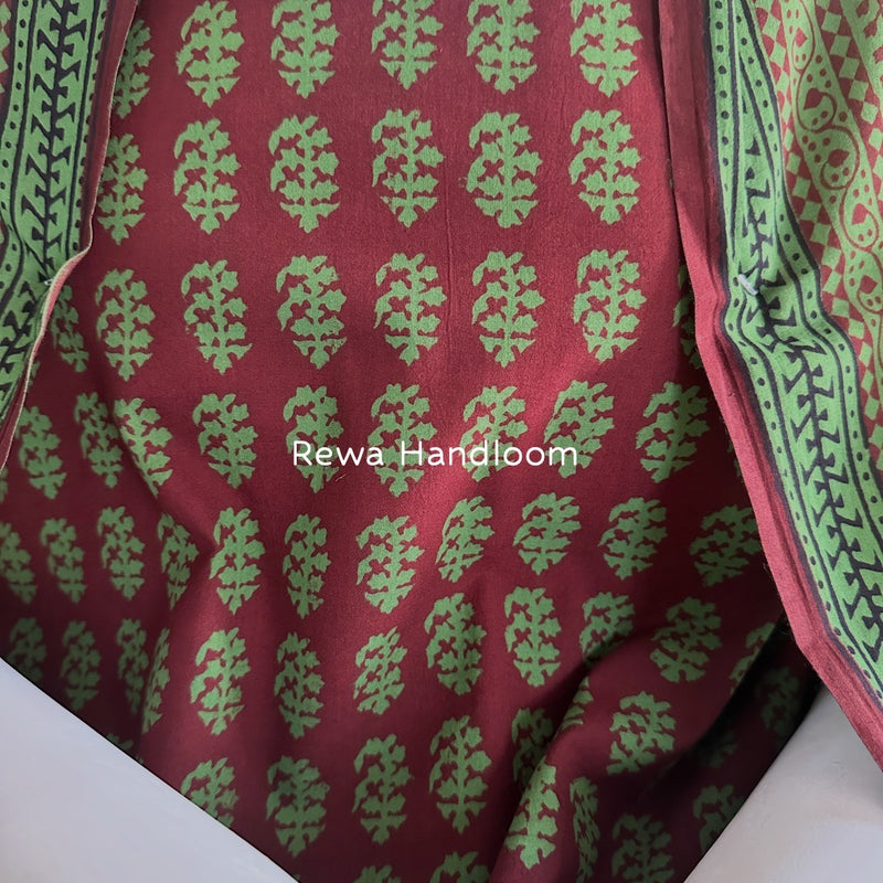 Maroon-Green Bagh Print Cotton Suit BGCSJ0116