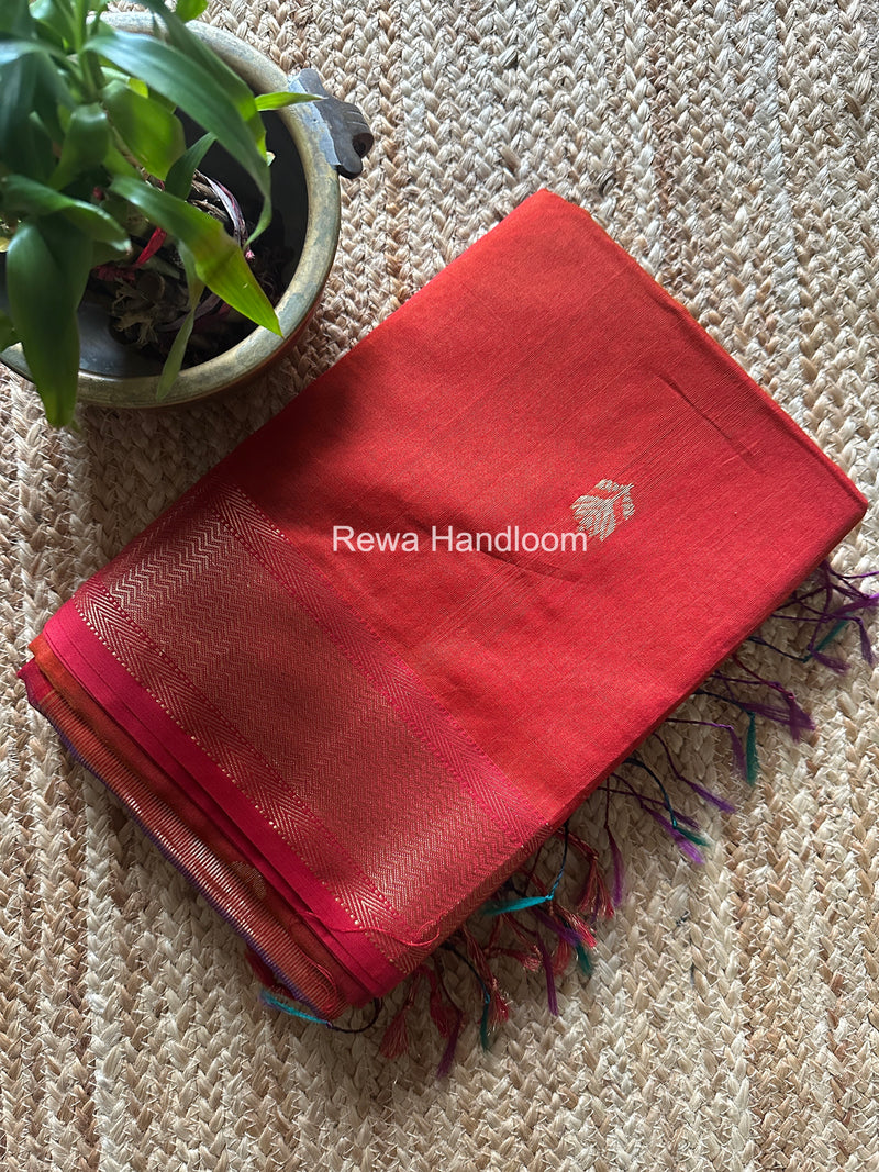 Maheshwari Carrot Red Lotus Shaded Butta Saree SLB023