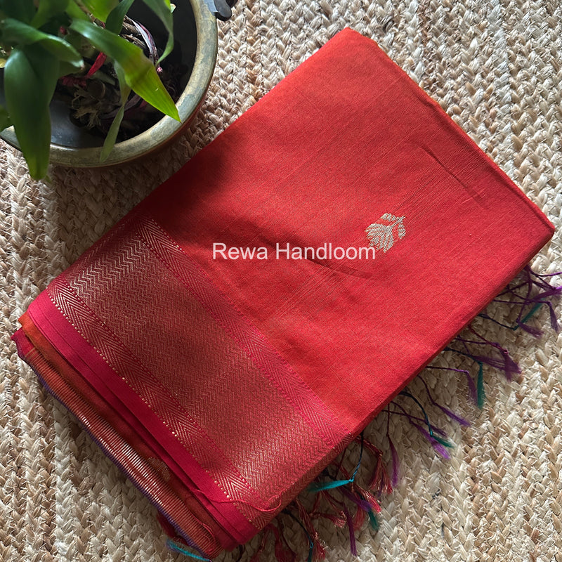 Maheshwari Carrot Red Lotus Shaded Butta Saree SLB023
