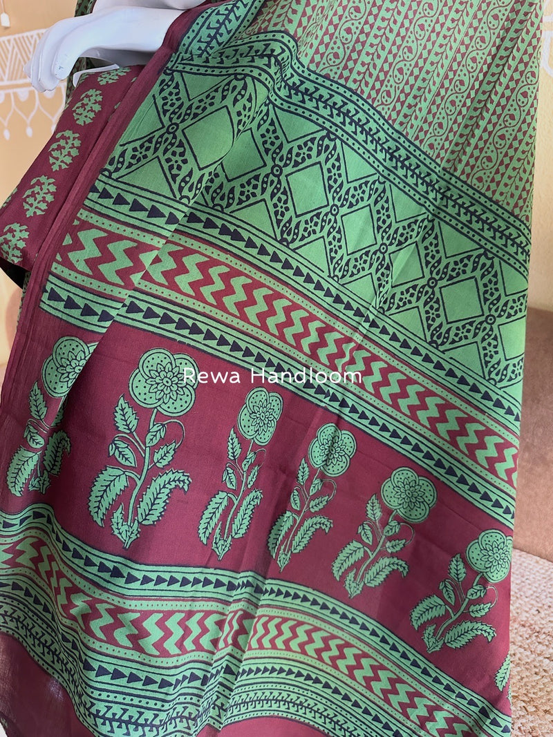 Maroon-Green Bagh Print Cotton Suit BGCSJ0116