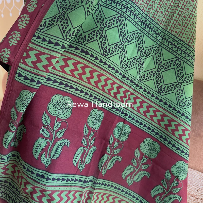 Maroon-Green Bagh Print Cotton Suit BGCSJ0116