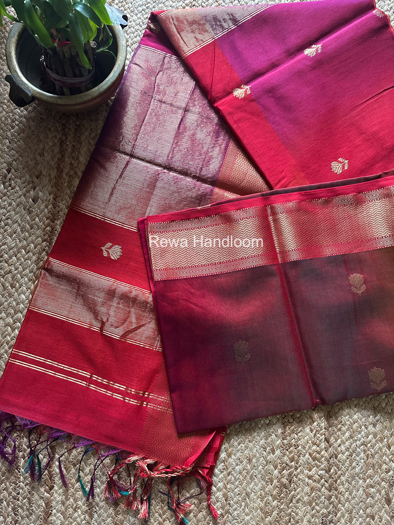 Maheshwari Carrot Red Lotus Shaded Butta Saree SLB023