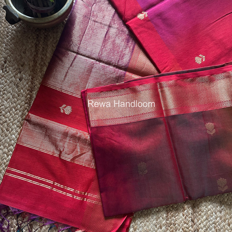 Maheshwari Carrot Red Lotus Shaded Butta Saree SLB023