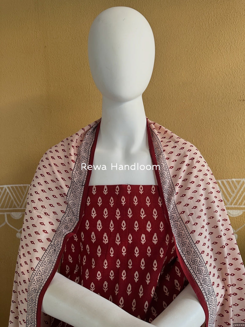 Red-White Bagh Print Cotton Suit BGCSJ085
