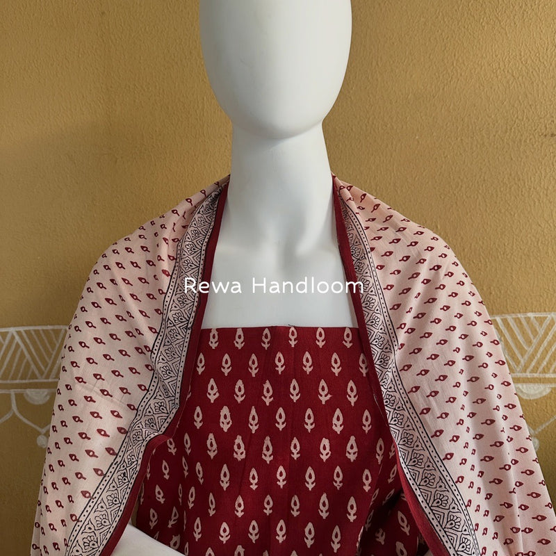 Red-White Bagh Print Cotton Suit BGCSJ085
