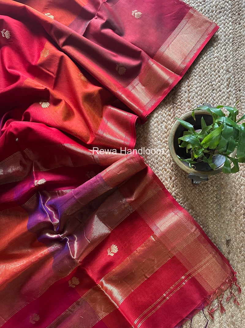 Maheshwari Carrot Red Lotus Shaded Butta Saree SLB023