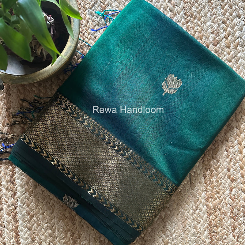 Maheshwari Dark Green Lotus Shaded Butta Saree SLB025