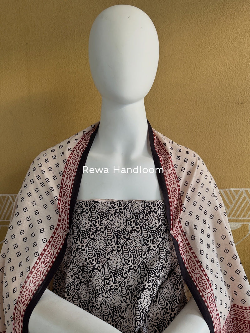 Black-White Bagh Print Cotton Suit BGCSJ0102