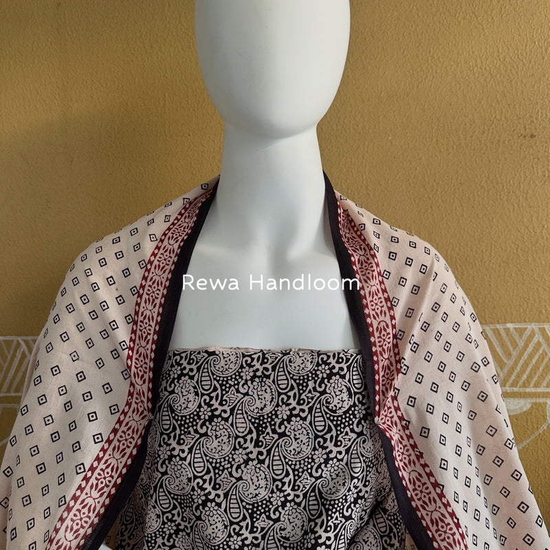 Black-White Bagh Print Cotton Suit BGCSJ0102