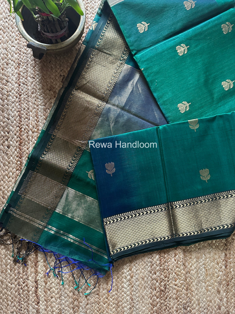 Maheshwari Dark Green Lotus Shaded Butta Saree SLB025