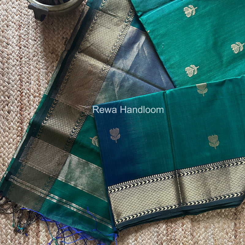 Maheshwari Dark Green Lotus Shaded Butta Saree SLB025