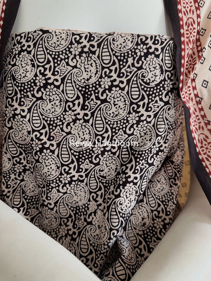Black-White Bagh Print Cotton Suit BGCSJ0102