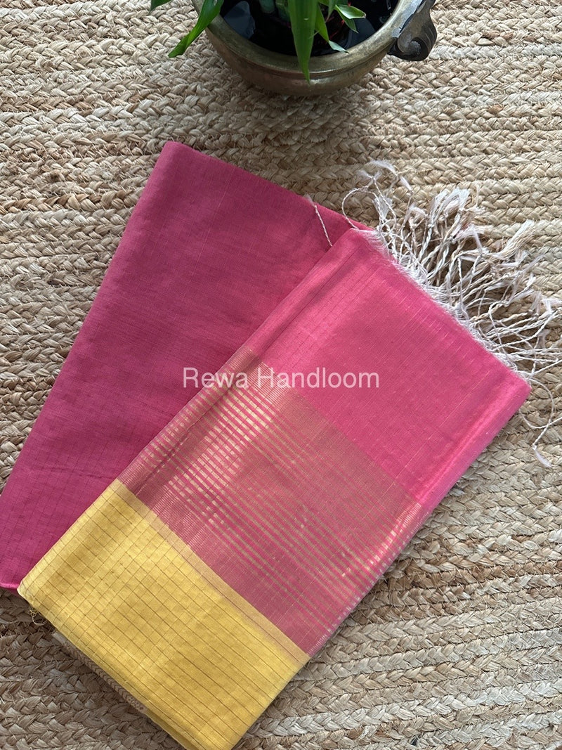 Maheshwari Pink-Yellow Zari Checks Suit ZCS02