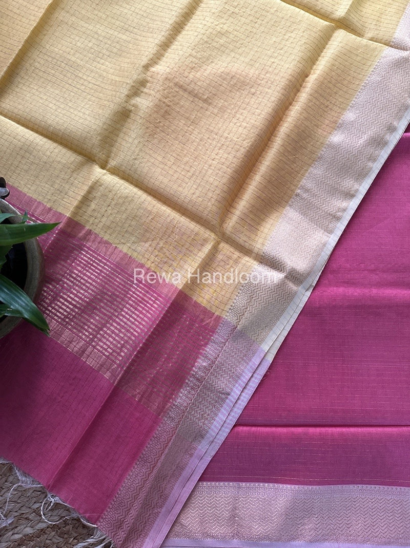 Maheshwari Pink-Yellow Zari Checks Suit ZCS02