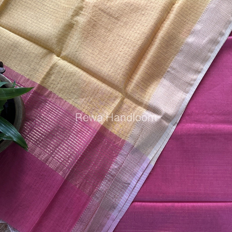 Maheshwari Pink-Yellow Zari Checks Suit ZCS02