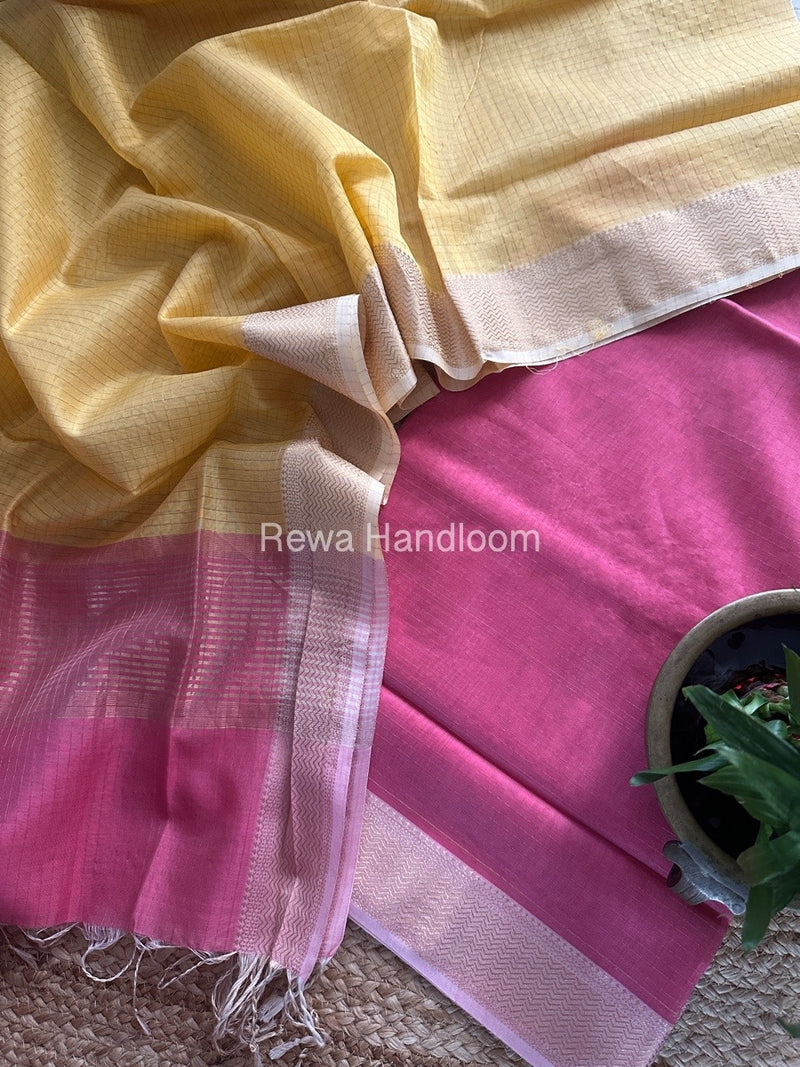 Maheshwari Pink-Yellow Zari Checks Suit ZCS02
