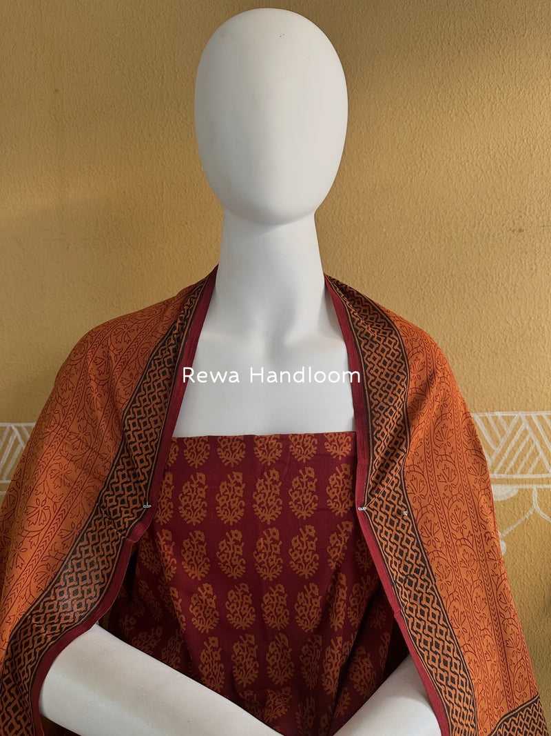 Maroon-Orange Bagh Print Cotton Suit BGCSJ0142