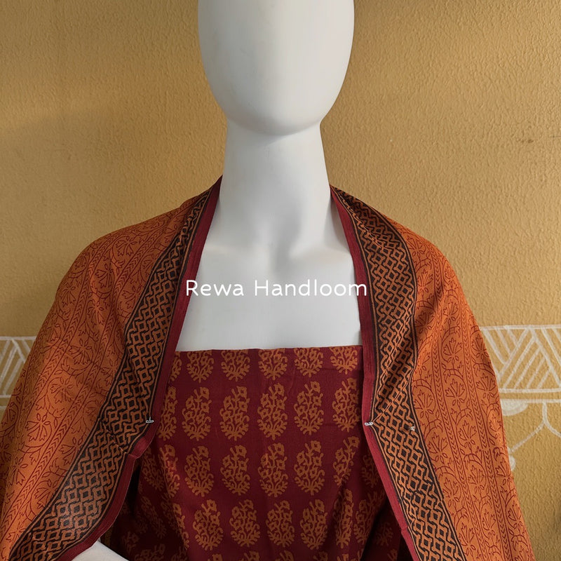 Maroon-Orange Bagh Print Cotton Suit BGCSJ0142