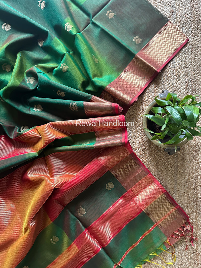 Maheshwari Green Lotus Shaded Butta Saree SLB022