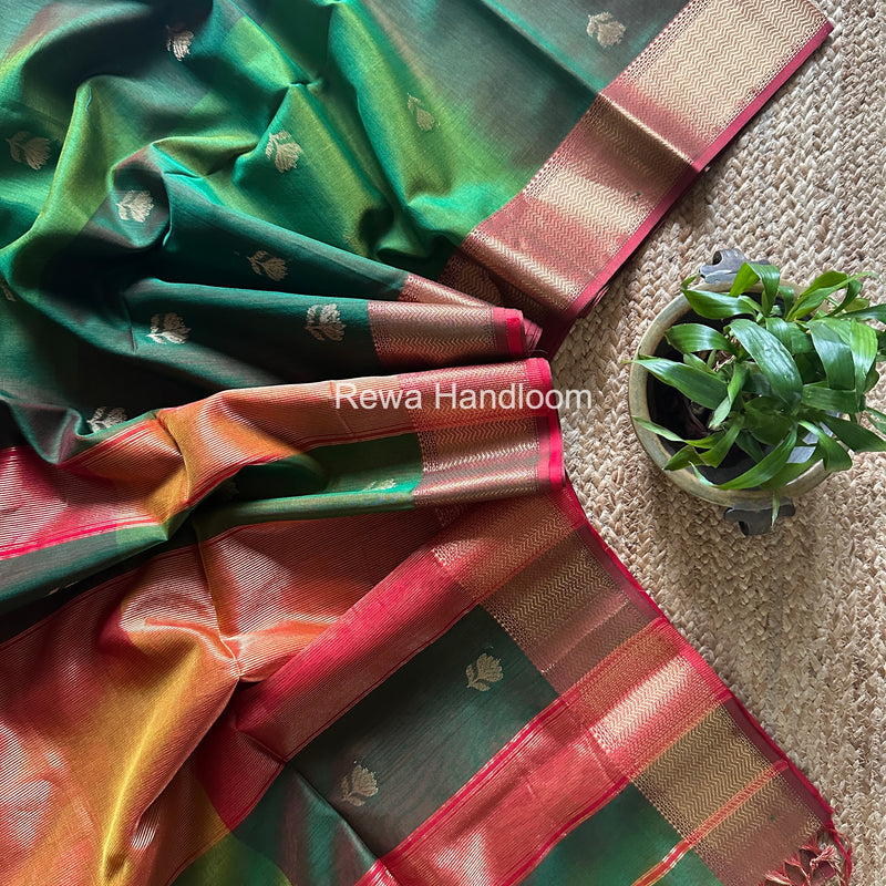 Maheshwari Green Lotus Shaded Butta Saree SLB022