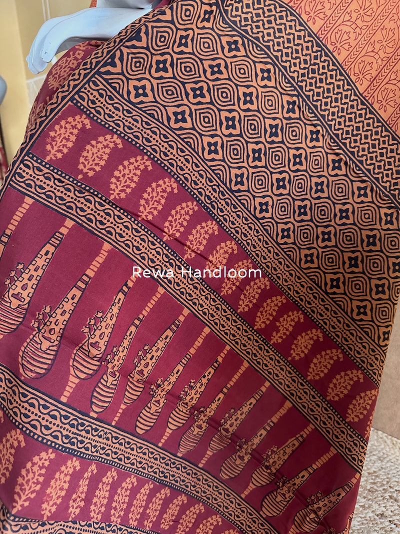 Maroon-Orange Bagh Print Cotton Suit BGCSJ0142