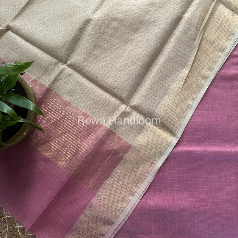 Maheshwari Onion Pink-Beige Zari Checks Suit ZCS011