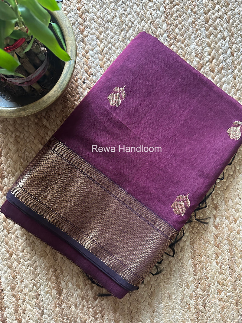 Maheshwari Wine Lotus Butta Saree LLBS057