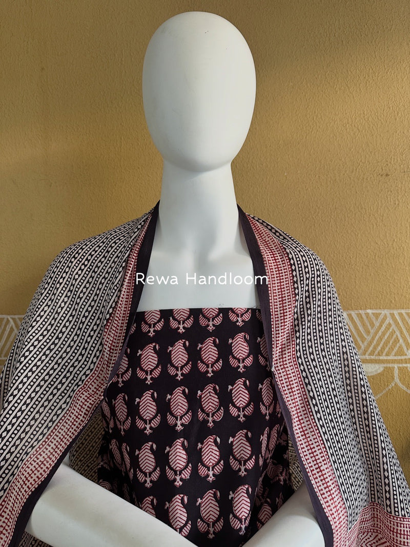 Black-White Bagh Print Cotton Suit BGCSJ0122