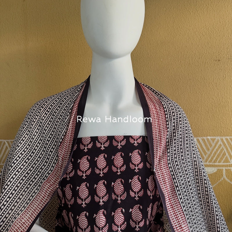Black-White Bagh Print Cotton Suit BGCSJ0122