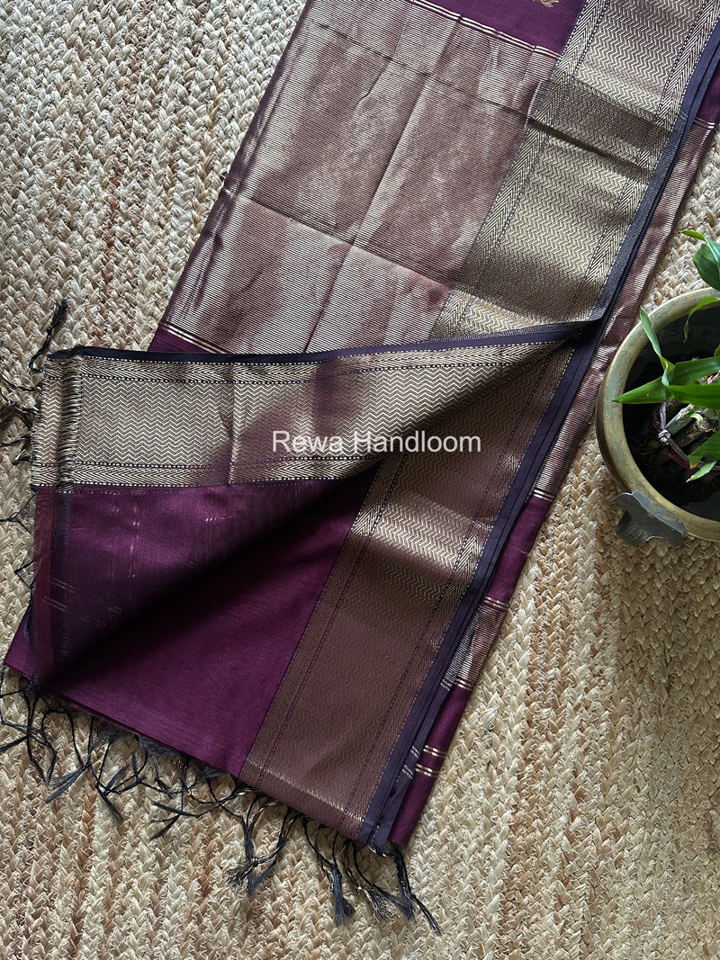 Maheshwari Wine Lotus Butta Saree LLBS057