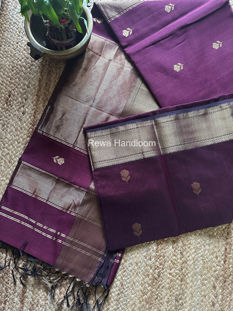 Maheshwari Wine Lotus Butta Saree LLBS057