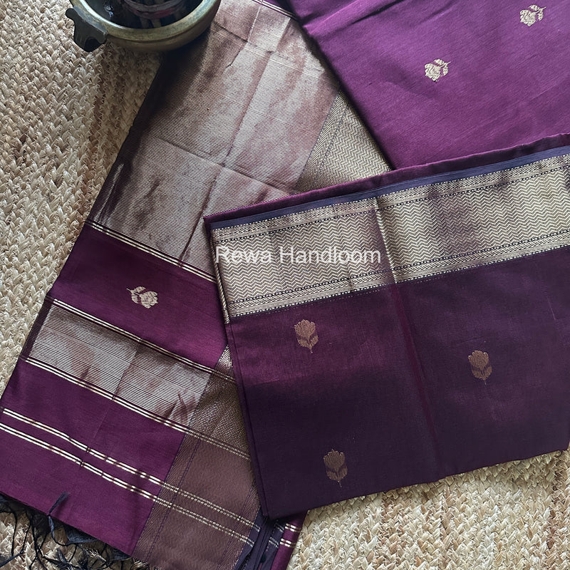 Maheshwari Wine Lotus Butta Saree LLBS057