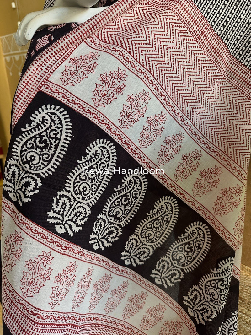 Black-White Bagh Print Cotton Suit BGCSJ0122