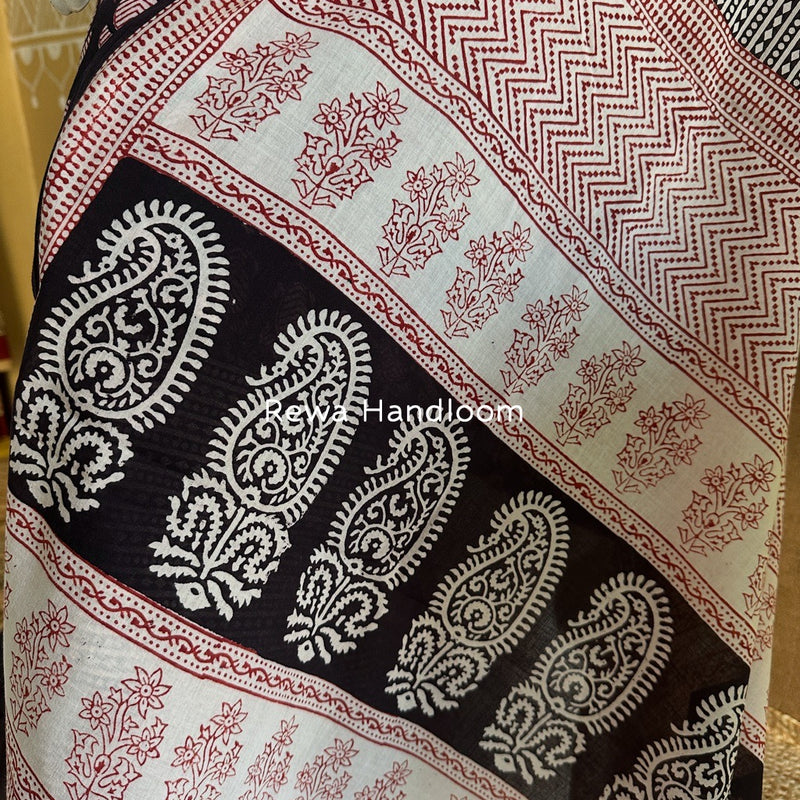 Black-White Bagh Print Cotton Suit BGCSJ0122