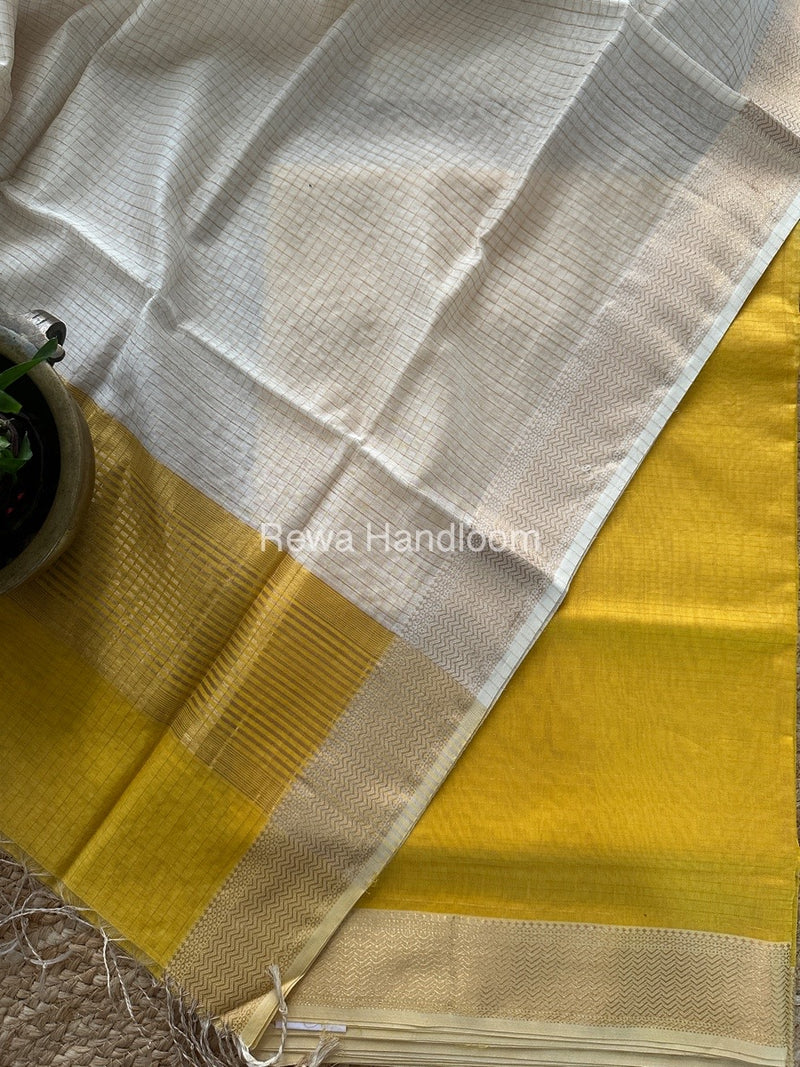 Maheshwari Yellow-Off White Zari Checks Suit ZCS012