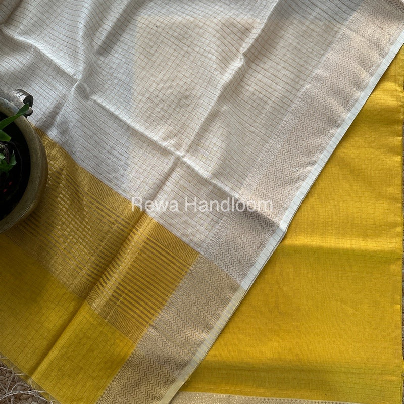 Maheshwari Yellow-Off White Zari Checks Suit ZCS012