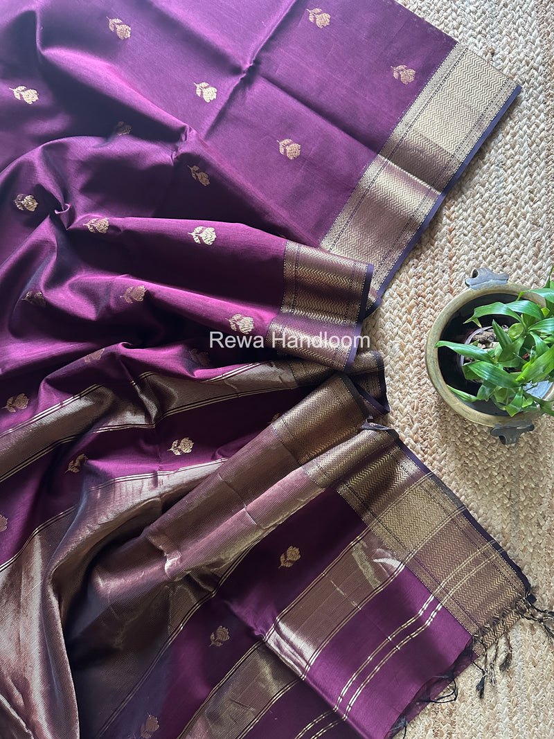 Maheshwari Wine Lotus Butta Saree LLBS057