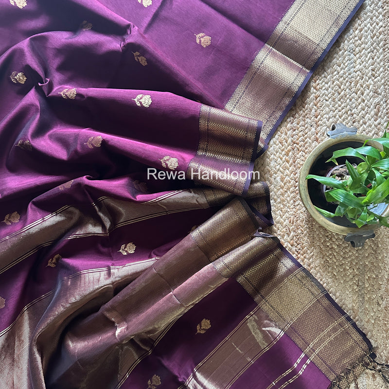 Maheshwari Wine Lotus Butta Saree LLBS057