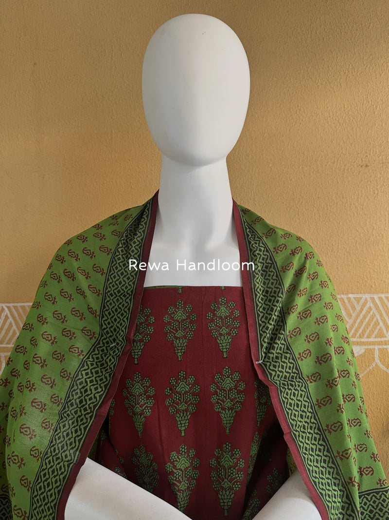 Maroon-Green Bagh Print Cotton Suit BGCSJ0183