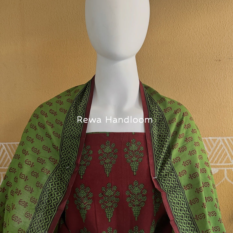 Maroon-Green Bagh Print Cotton Suit BGCSJ0183