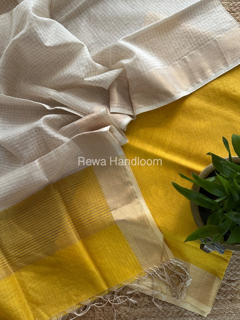 Maheshwari Yellow-Off White Zari Checks Suit ZCS012