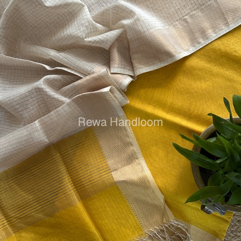 Maheshwari Yellow-Off White Zari Checks Suit ZCS012
