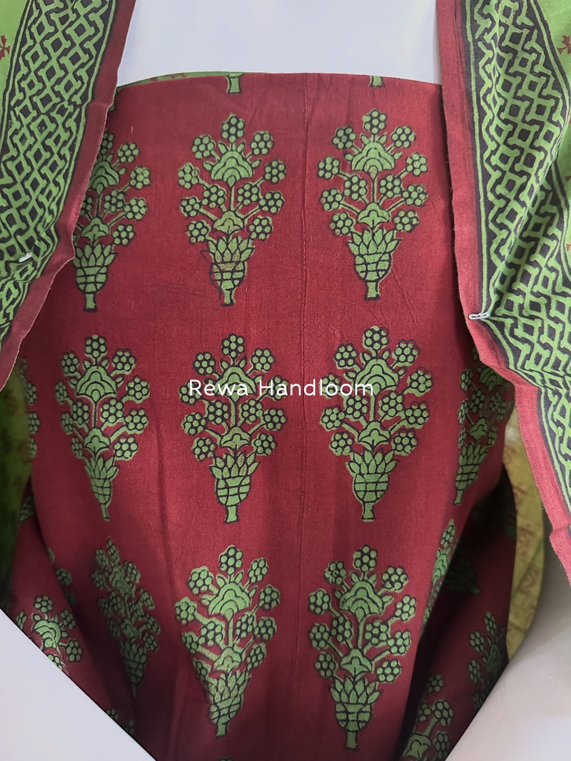 Maroon-Green Bagh Print Cotton Suit BGCSJ0183